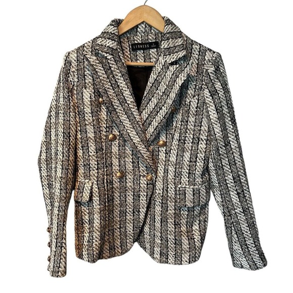 Lioness Shopbop Black White Tweed Gold Button Blazer Small - Picture 1 of 6